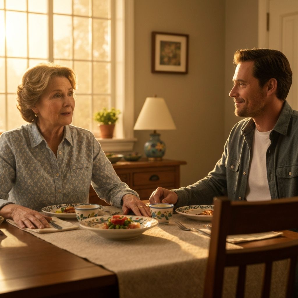 Two people sharing dinner at home in a warm dining setting